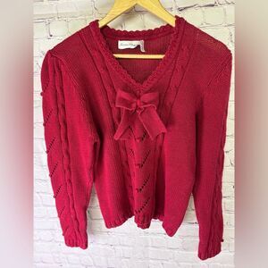 VINTAGE Marisa Christina Red Cotton V-Neck 80s Boho Cottagecore Sweater Small